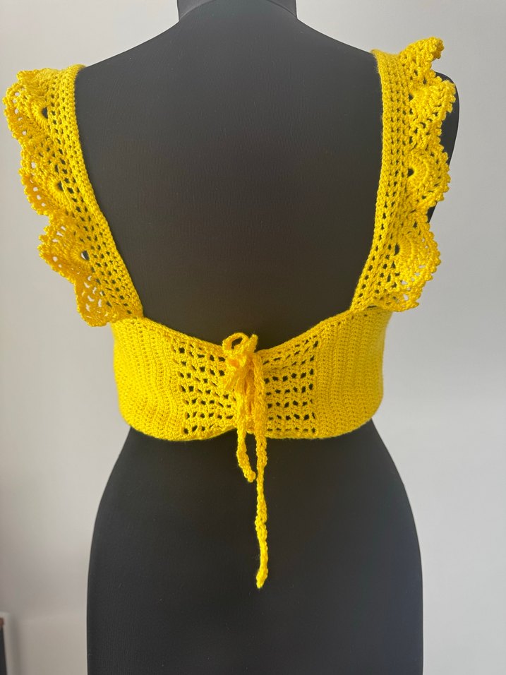 Sarı Fırfırlı Bohem Örgü Büstiyer - Görsel 2