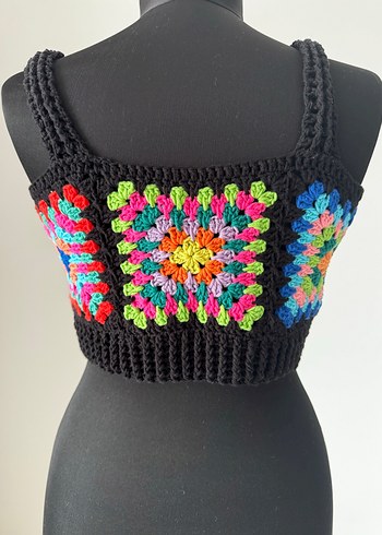 Renkli Desenli Örgü Mini Bohem Kadın Büstiyer - Görsel 3