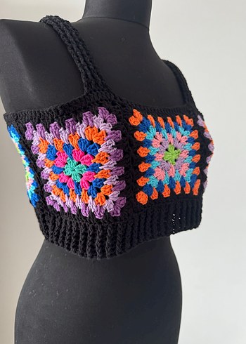 Renkli Desenli Örgü Mini Bohem Kadın Büstiyer - Görsel 2