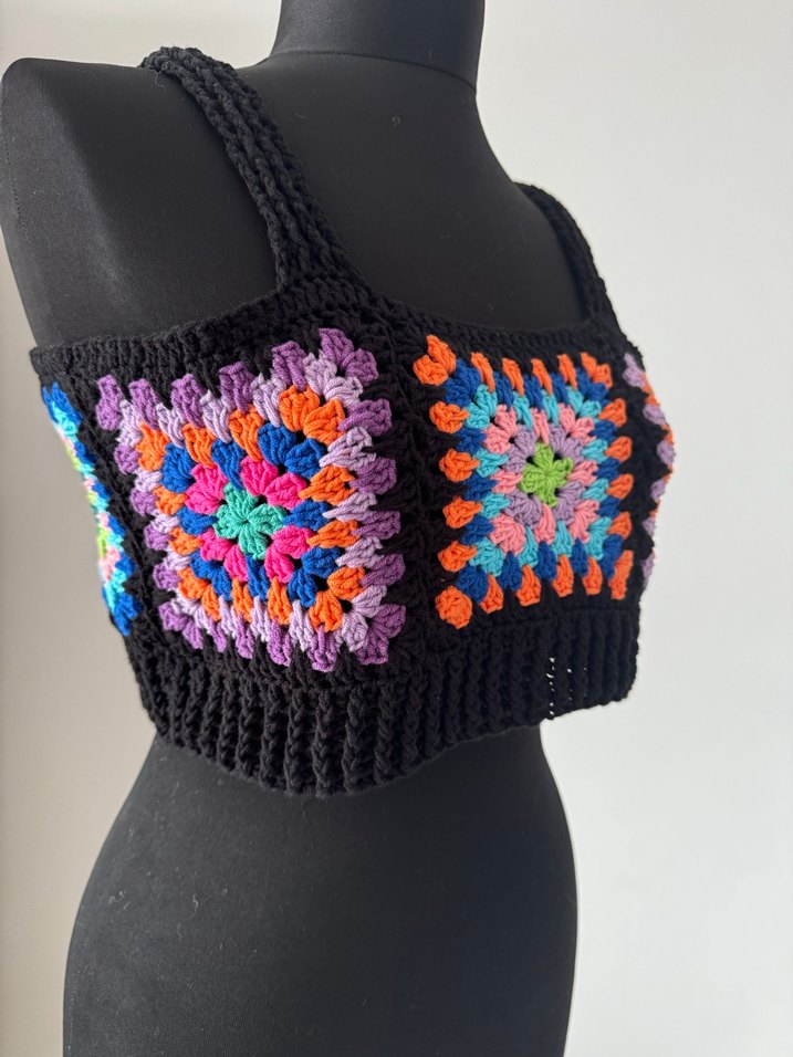 Renkli Desenli Örgü Mini Bohem Kadın Büstiyer - Görsel 2