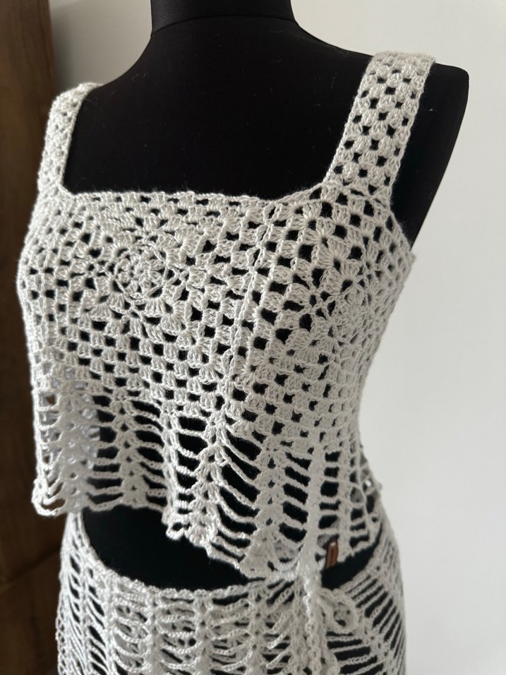 Bohem Beyaz Örgü Mini Plaj Elbise - Görsel 3