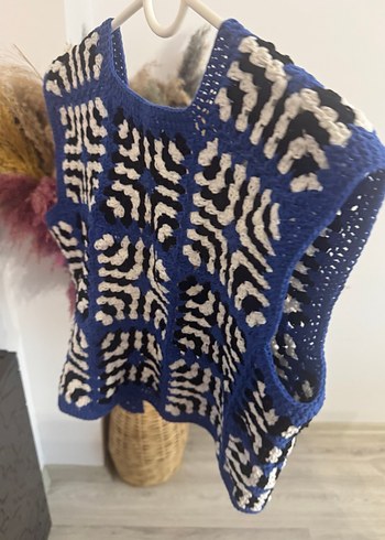 Kadın Mavi V Yaka Örgü Kolsuz Yelek - Görsel 4