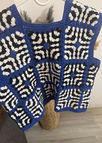 Kadın Mavi V Yaka Örgü Kolsuz Yelek - Görsel 3