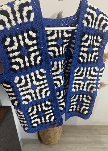 Kadın Mavi V Yaka Örgü Kolsuz Yelek - Görsel 2