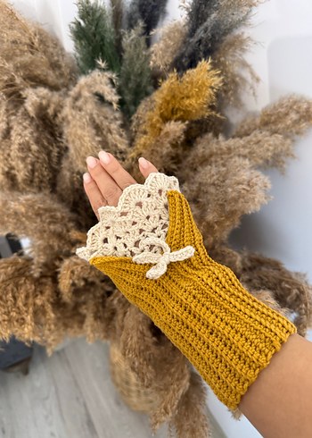 Sarı Bohem Örgü Kadın Eldiven - Görsel 3
