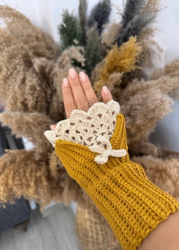 Sarı Bohem Örgü Kadın Eldiven - Görsel 2