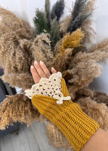 Sarı Bohem Örgü Kadın Eldiven - Görsel 4