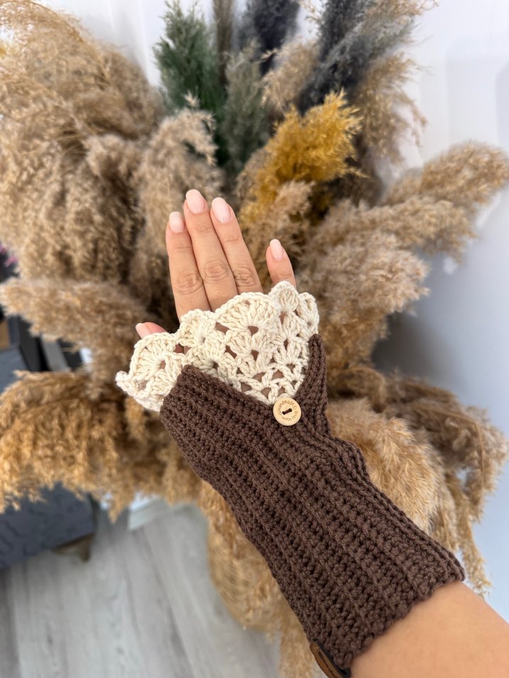 Dantel Detaylı Bohem Kadın Örgü Eldiven - Görsel 2