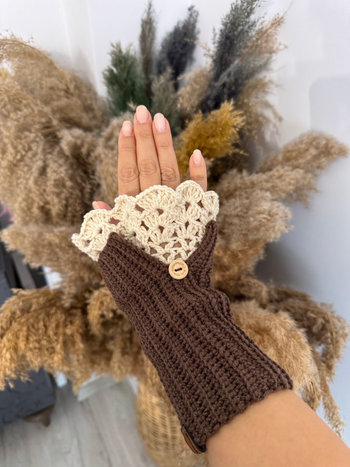 Dantel Detaylı Bohem Kadın Örgü Eldiven - Görsel 4