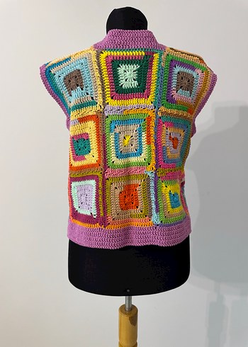 Renkli Bohem Örgü Kadın Yelek - Görsel 4