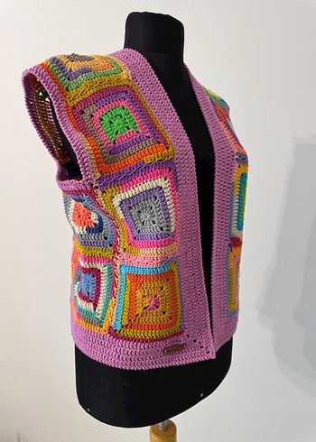 Renkli Bohem Örgü Kadın Yelek - Görsel 3