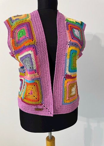 Renkli Bohem Örgü Kadın Yelek - Görsel 2