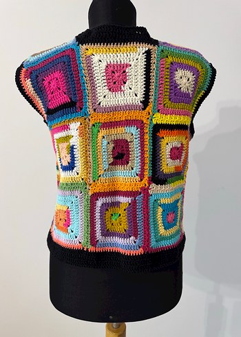 Renkli Örgü Bohem Kadın Yelek - Görsel 4