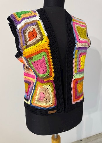 Renkli Örgü Bohem Kadın Yelek - Görsel 2