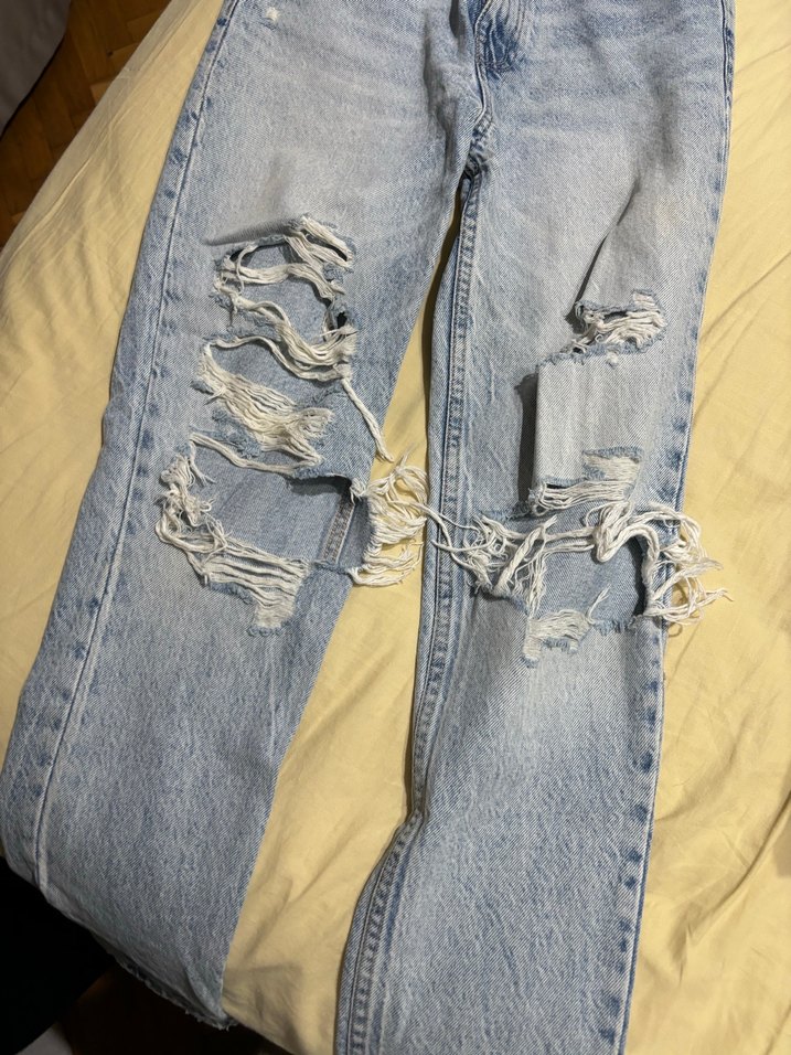 zara Bol Kesim Yırtık Detaylı Denim Pantolon - Görsel 2