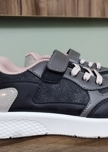 31 Beden gri Renk Kız Çocuk Gri Spor Ayakkabı Velcro