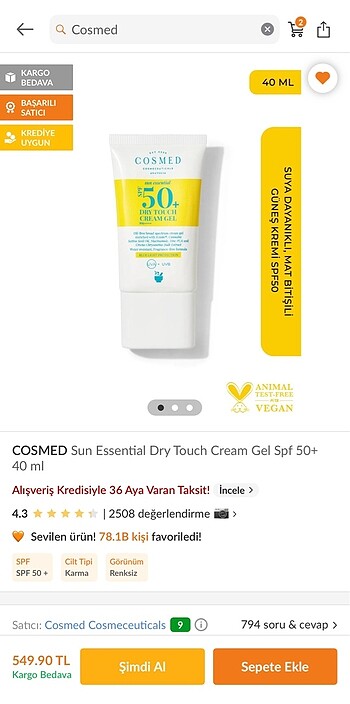 Cosmed yağlı ciltler için güneş kremi