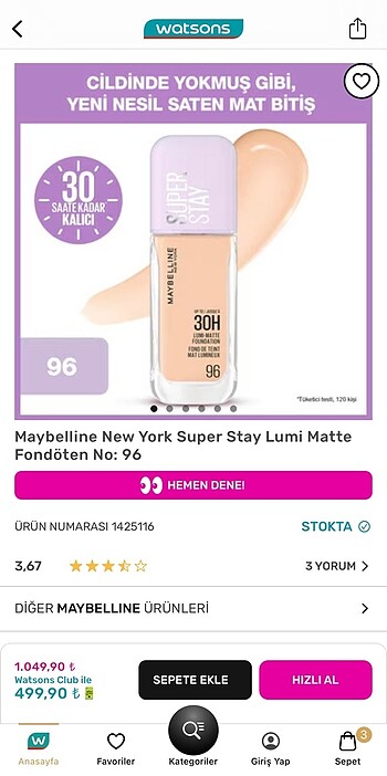 Maybelline lumi matte fondöten 96