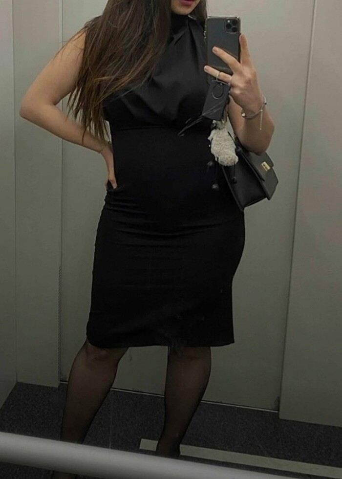 Siyah midiboy elbise - Görsel 2