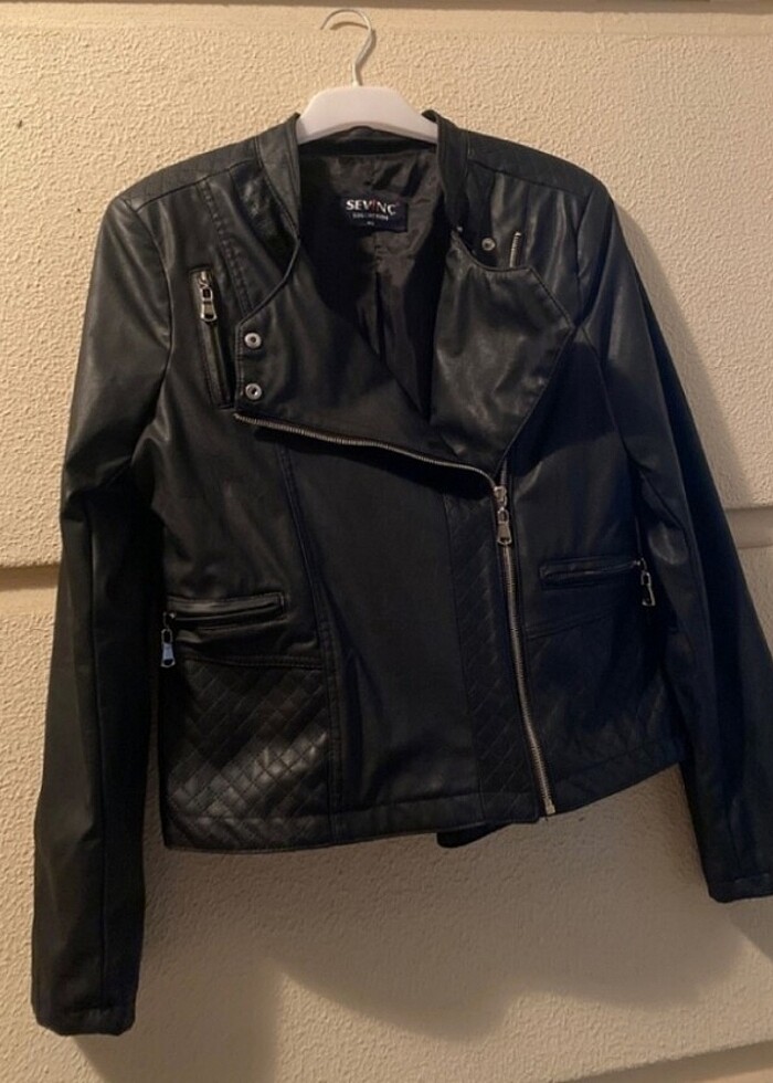 Çok şık rahat kumaş deri ceket  - Görsel 2