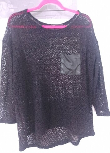 Deri cep detaylı transparan bluz - Görsel 4