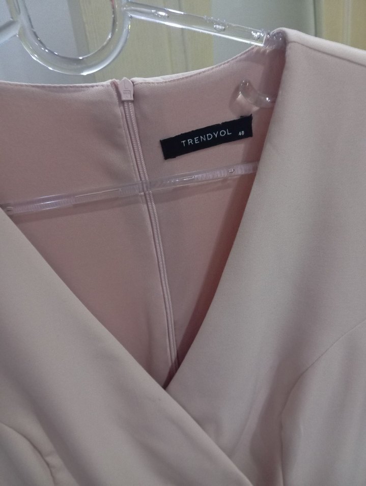 Pembe Pilili V Yaka Midi Abiye Elbise - Görsel 3