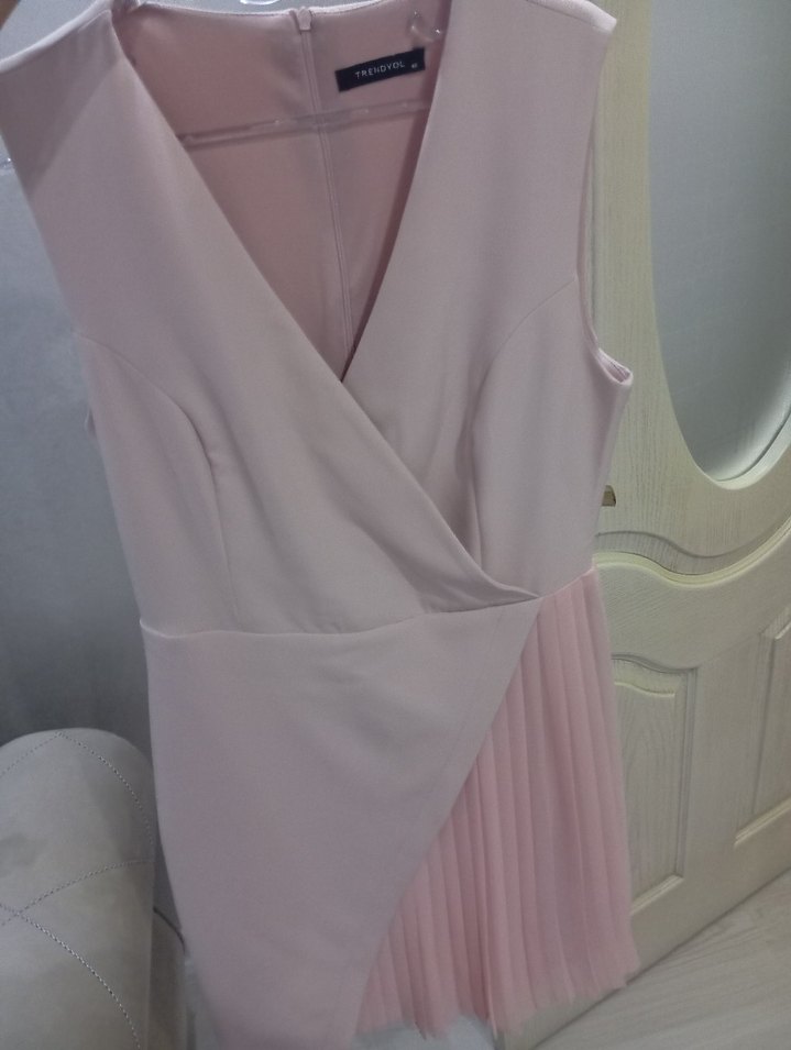 Pembe Pilili V Yaka Midi Abiye Elbise - Görsel 2