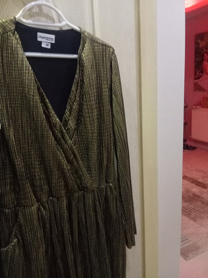 V Yaka Pilili Kisa Kadın Abiye Elbise - Görsel 2