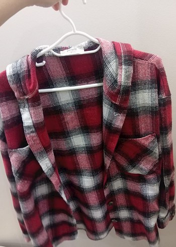 Düğmeli Kırmızı Gri Kareli Kadın Gömlek - Görsel 2