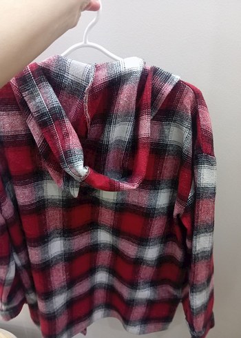 Düğmeli Kırmızı Gri Kareli Kadın Gömlek - Görsel 3