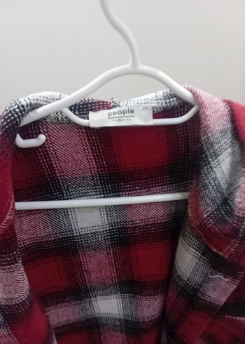 Düğmeli Kırmızı Gri Kareli Kadın Gömlek - Görsel 4