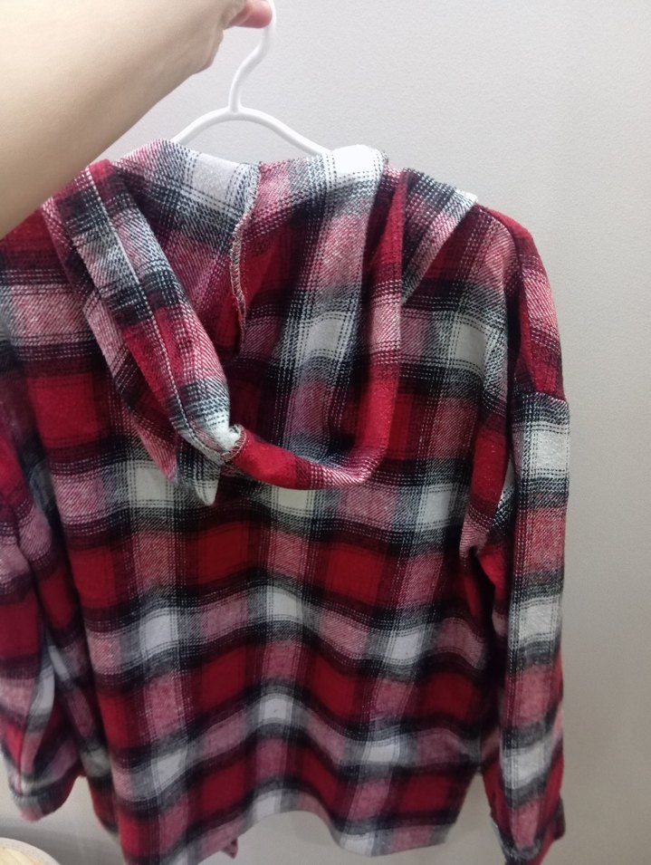Düğmeli Kırmızı Gri Kareli Kadın Gömlek - Görsel 3