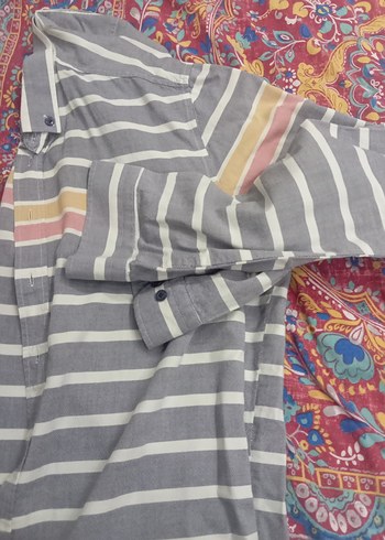 Çizgili Gri Erkek Uzun Kollu Gömlek - Görsel 3