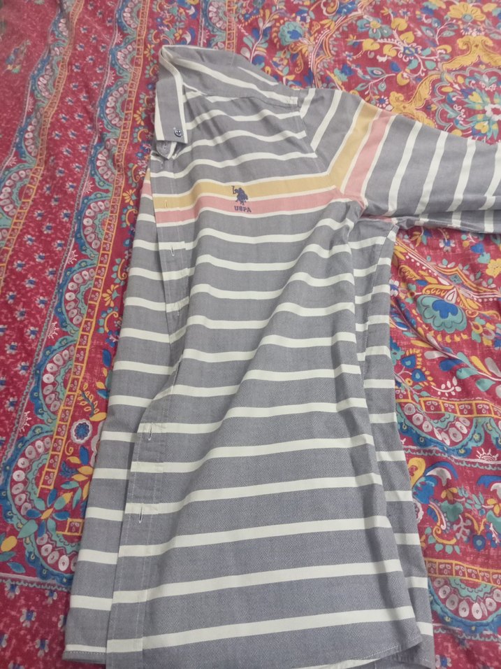 Çizgili Gri Erkek Uzun Kollu Gömlek - Görsel 2