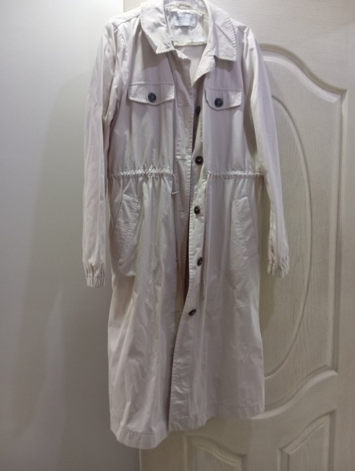 Kadın Bej Uzun Keten Trençkot - Görsel 2