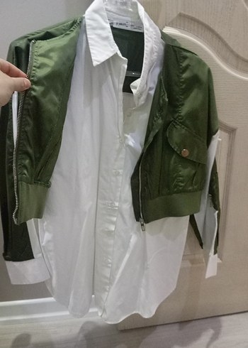 Düğmeli Mini Yeşil Kadın gömlek - Görsel 3