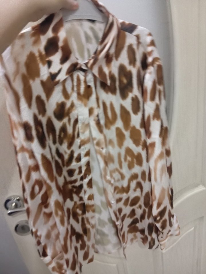 Leopar Desenli Saten Kadın Gömlek - Görsel 2