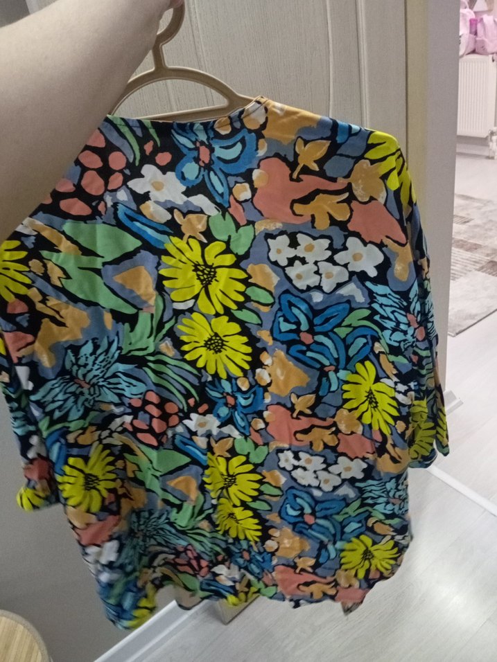 Renkli Çiçek Desenli Bohem Kimono - Görsel 2