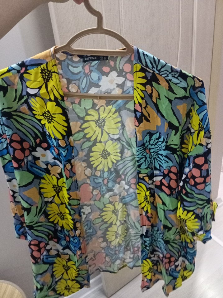 Renkli Çiçek Desenli Bohem Kimono - Görsel 3