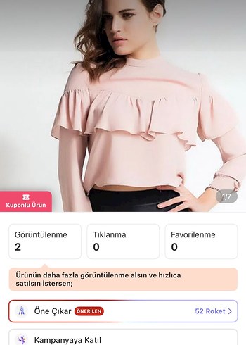 Pembe Volanlı Uzun Kollu Mini Bluz