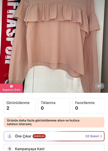 36 Beden Pembe Volanlı Uzun Kollu Mini Bluz