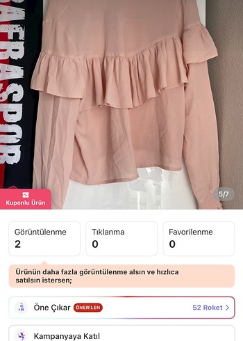 36 Beden pembe Renk Pembe Volanlı Uzun Kollu Mini Bluz