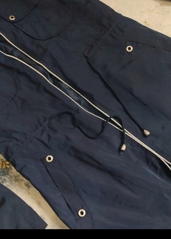 Kapüşonlu Lacivert Kadın Uzun Yağmurluk - Görsel 2