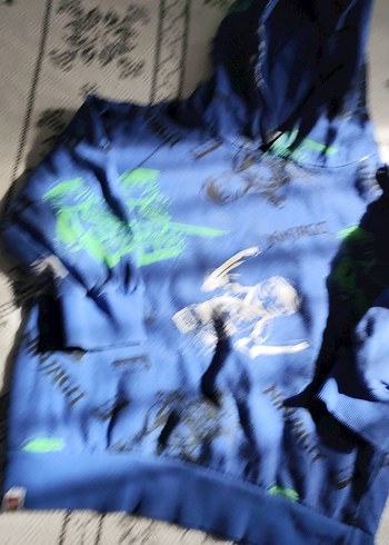 Kapüşonlu Erkek Çocuk Mavi Sweatshirt - Görsel 2