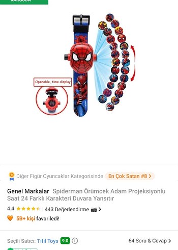 Spiderman Projeksiyonlu Akıllı Bileklik