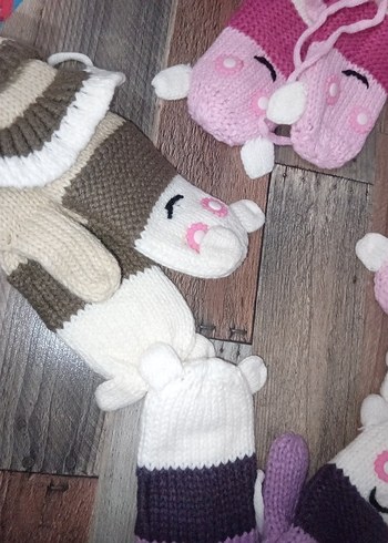 Renkli Nakışlı Kız Çocuk Örgü eldiven - Görsel 2