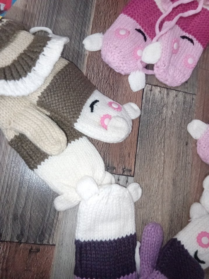 Renkli Nakışlı Kız Çocuk Örgü eldiven - Görsel 2