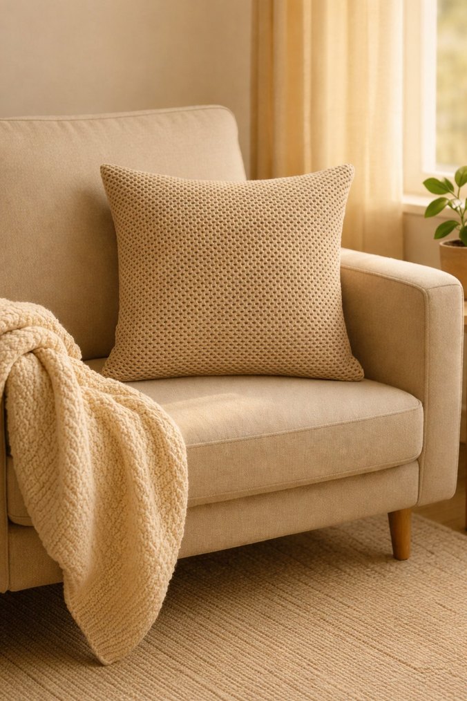 Bej Modern Dokulu Kırlent - Görsel 2