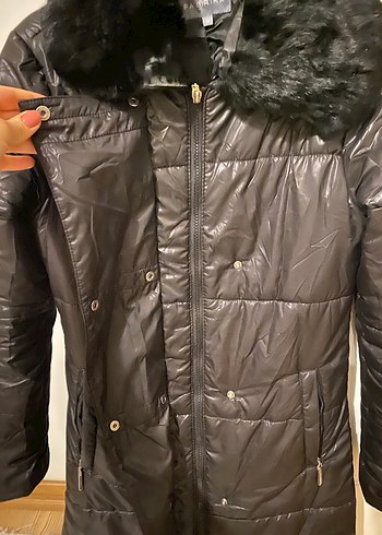 Parlak Deri Siyah Kürklü Kadın Kışlık Ceket - Görsel 5