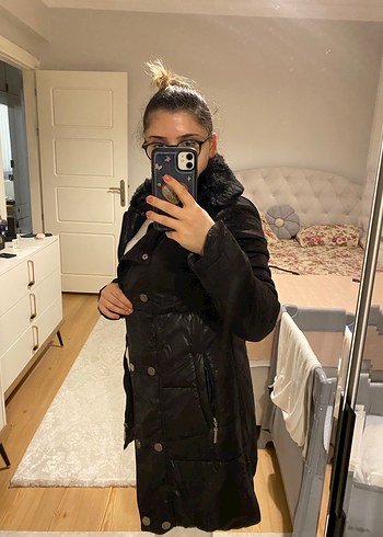 Parlak Deri Siyah Kürklü Kadın Kışlık Ceket - Görsel 8